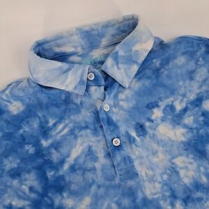 Pins and Aces Golf Co Mens Large Tie Dye Blue White Short Sleeve Polo Shirt